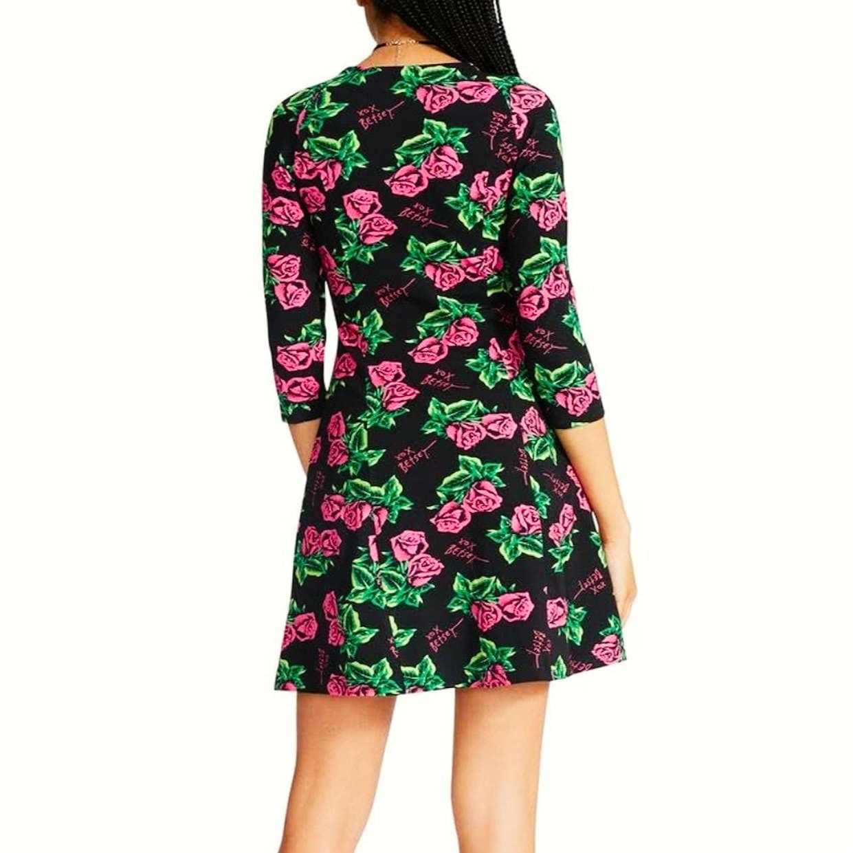 Betsey Johnson Womens Printed Mini Fit & Flare Dress NWT Tin Can Rose