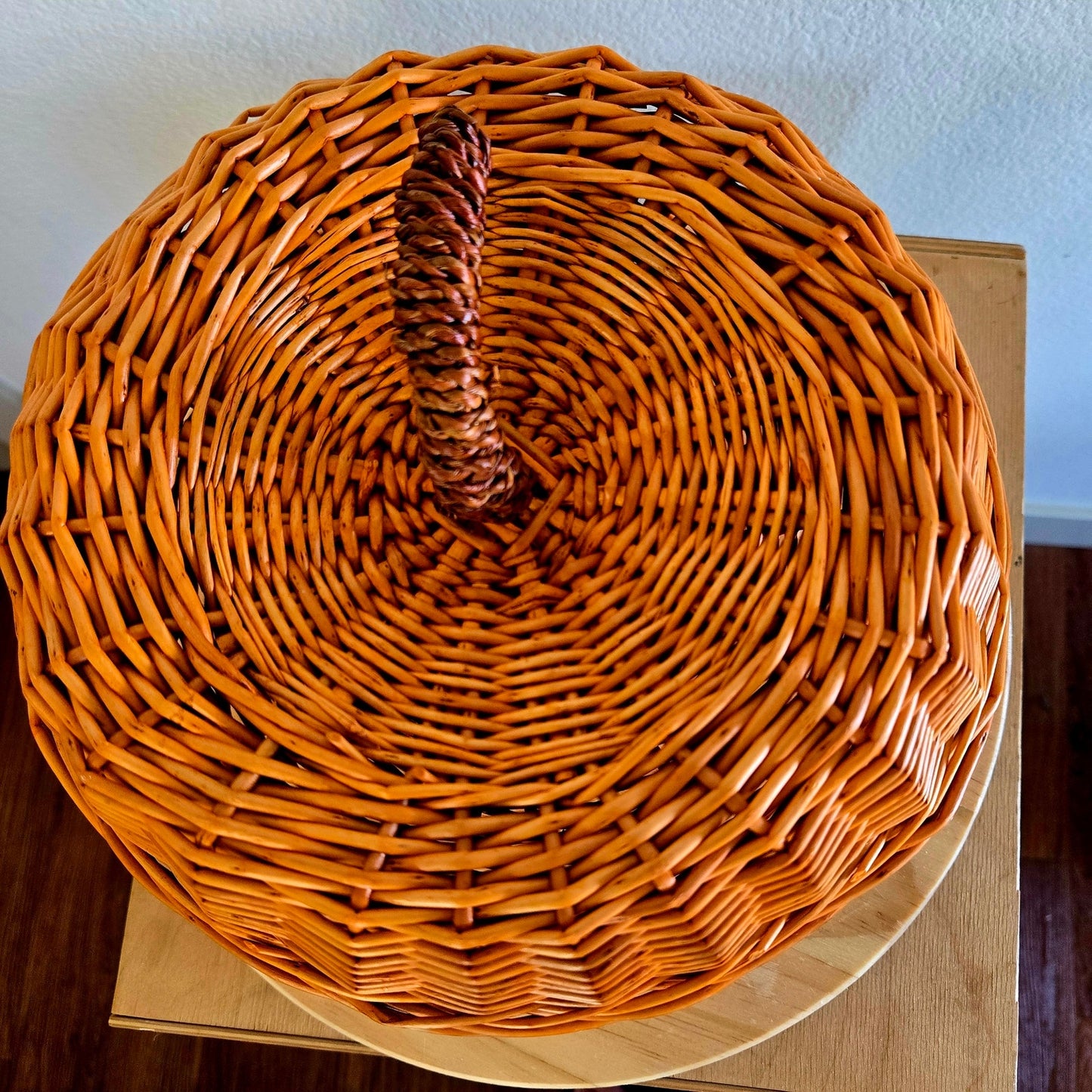 Pumpkin-Shaped Orange Wicker Basket with Lid