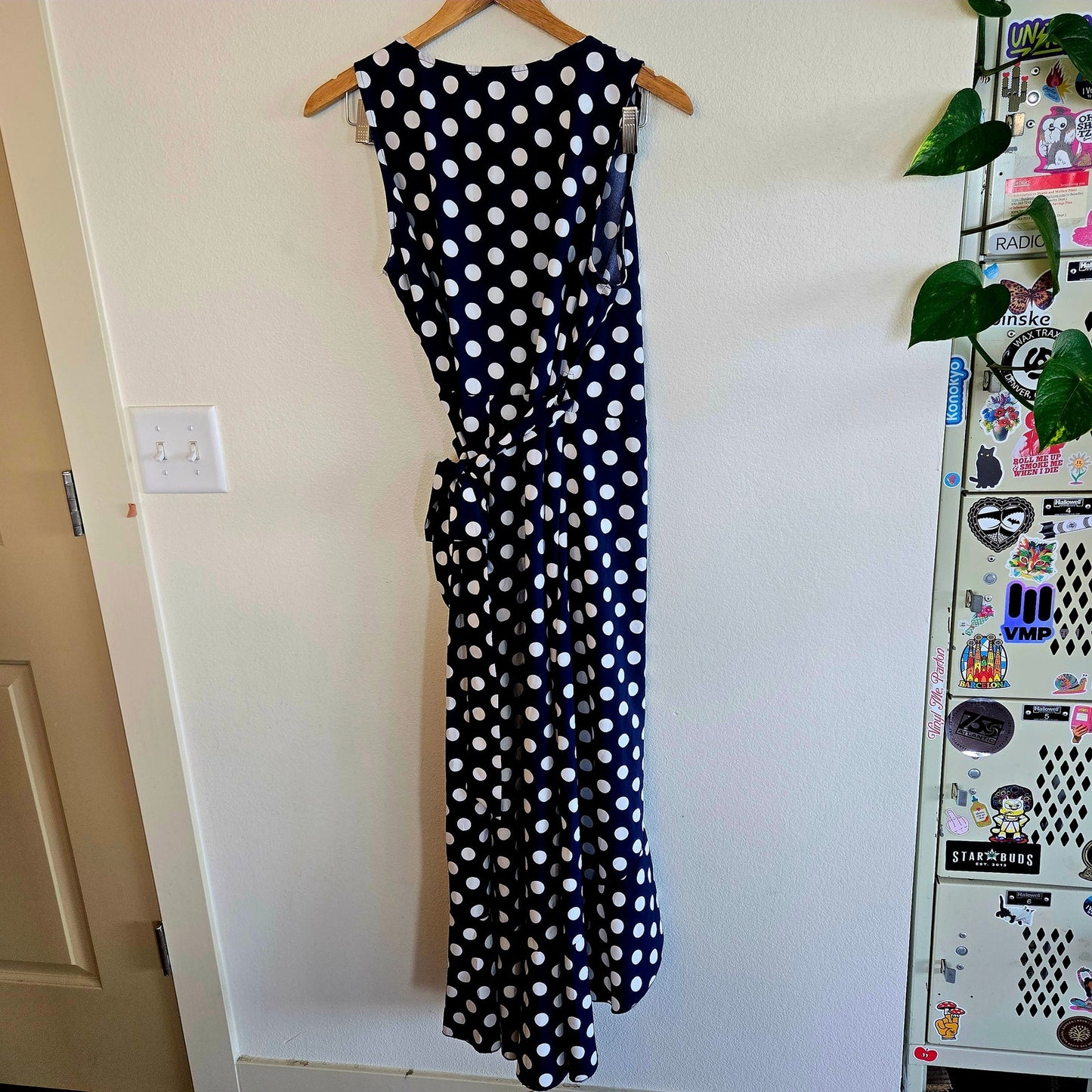 Polka dot ruffle maxi wrap dress