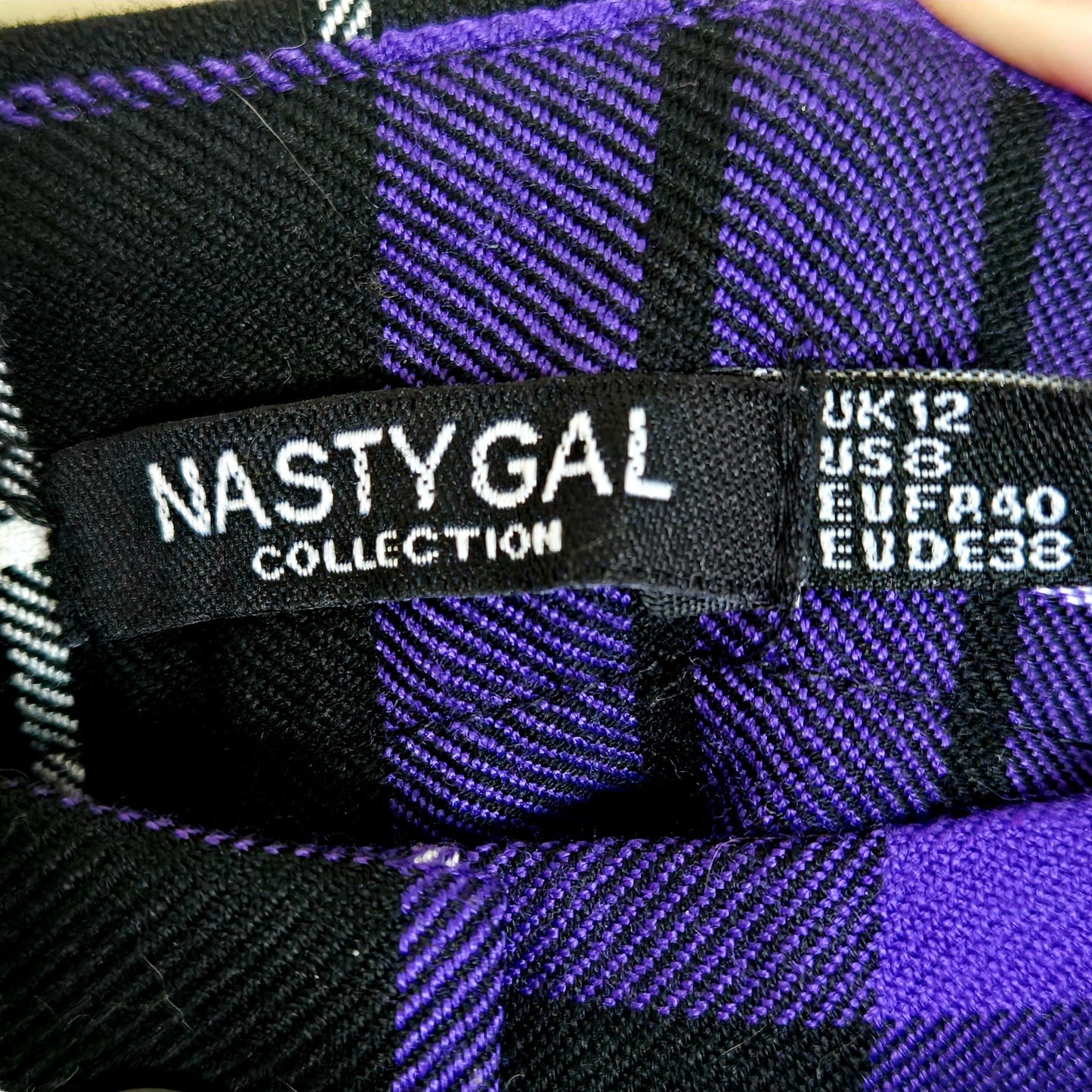 Purple Plaid high waist flat style slacks cropped ankle Nasty Gal office goth