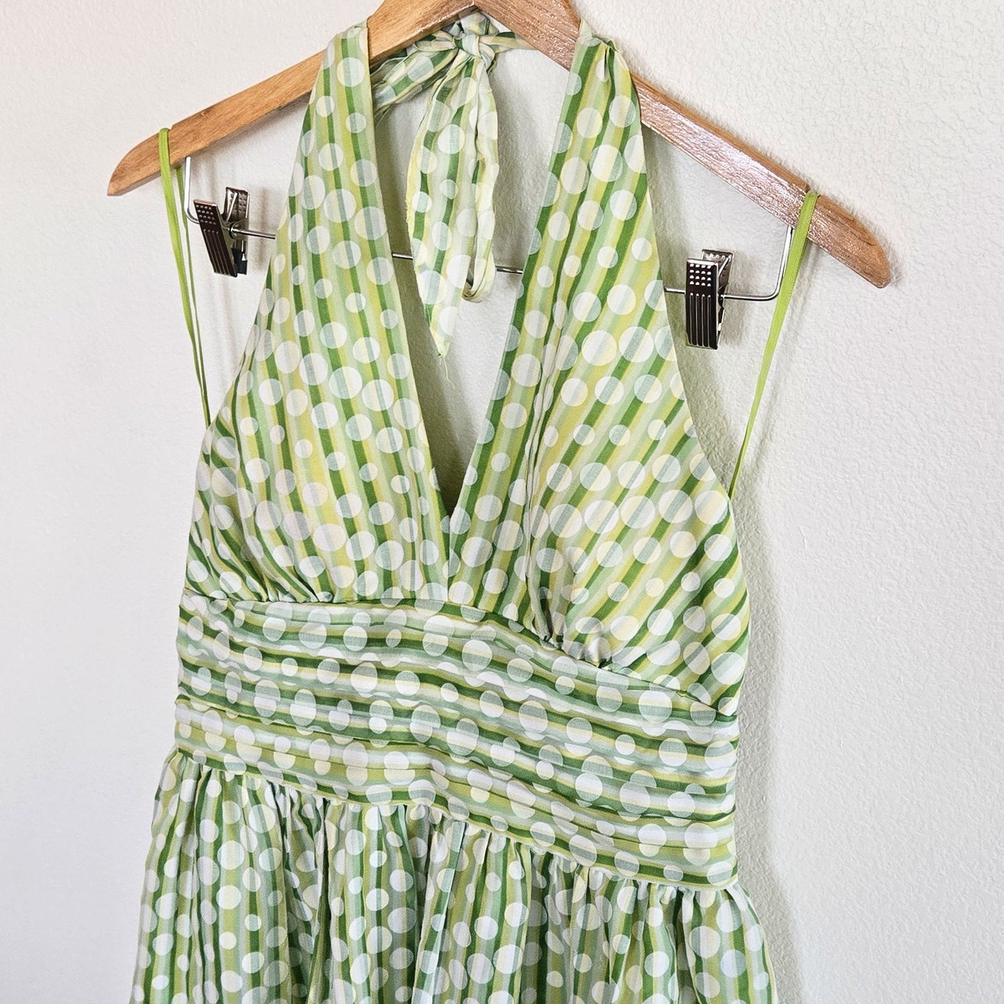 1980S STYLE POLKA DOT GREEN STRIPE HALTER SWING DRESS