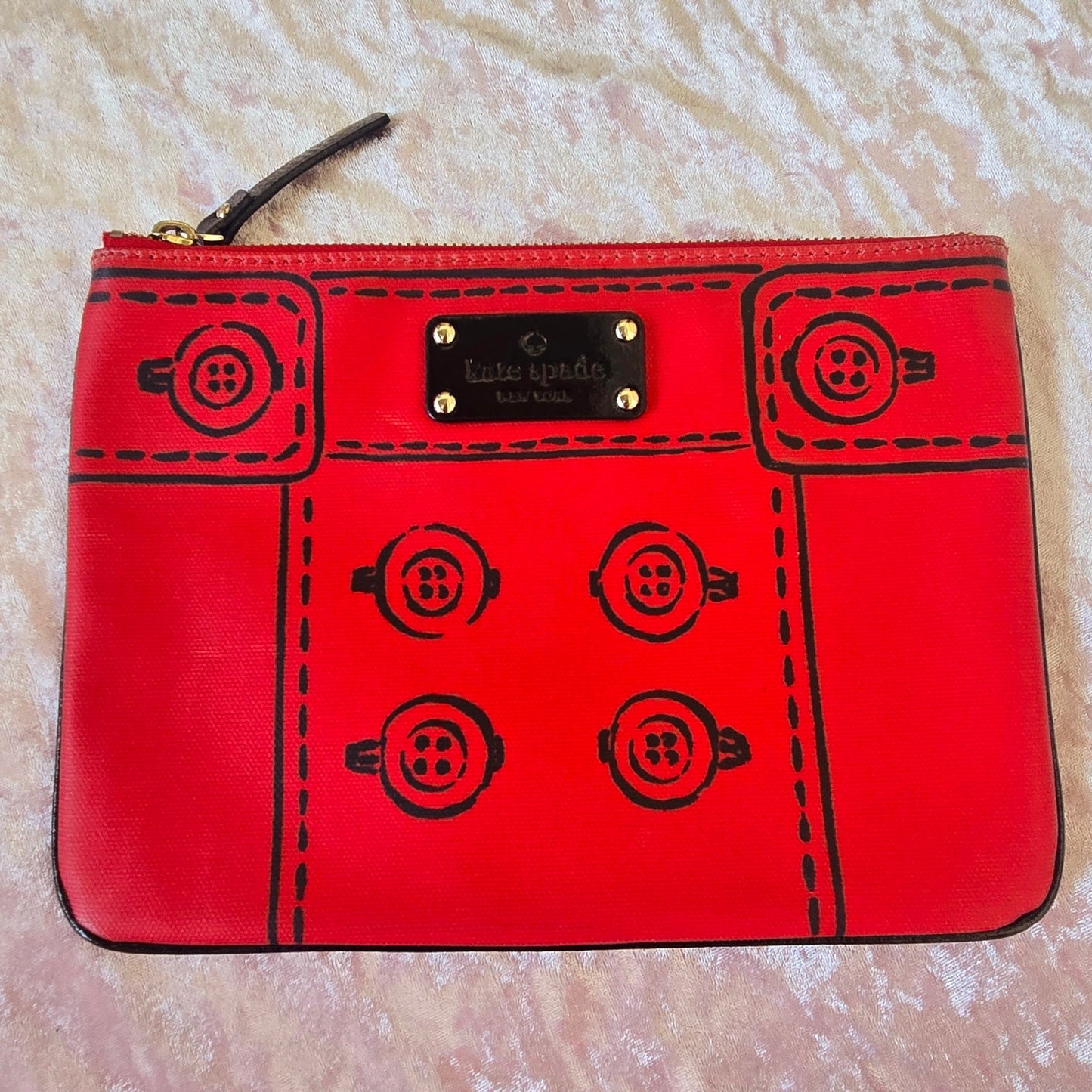 KATE SPADE Red Leather button clutch retro gold zipper closure