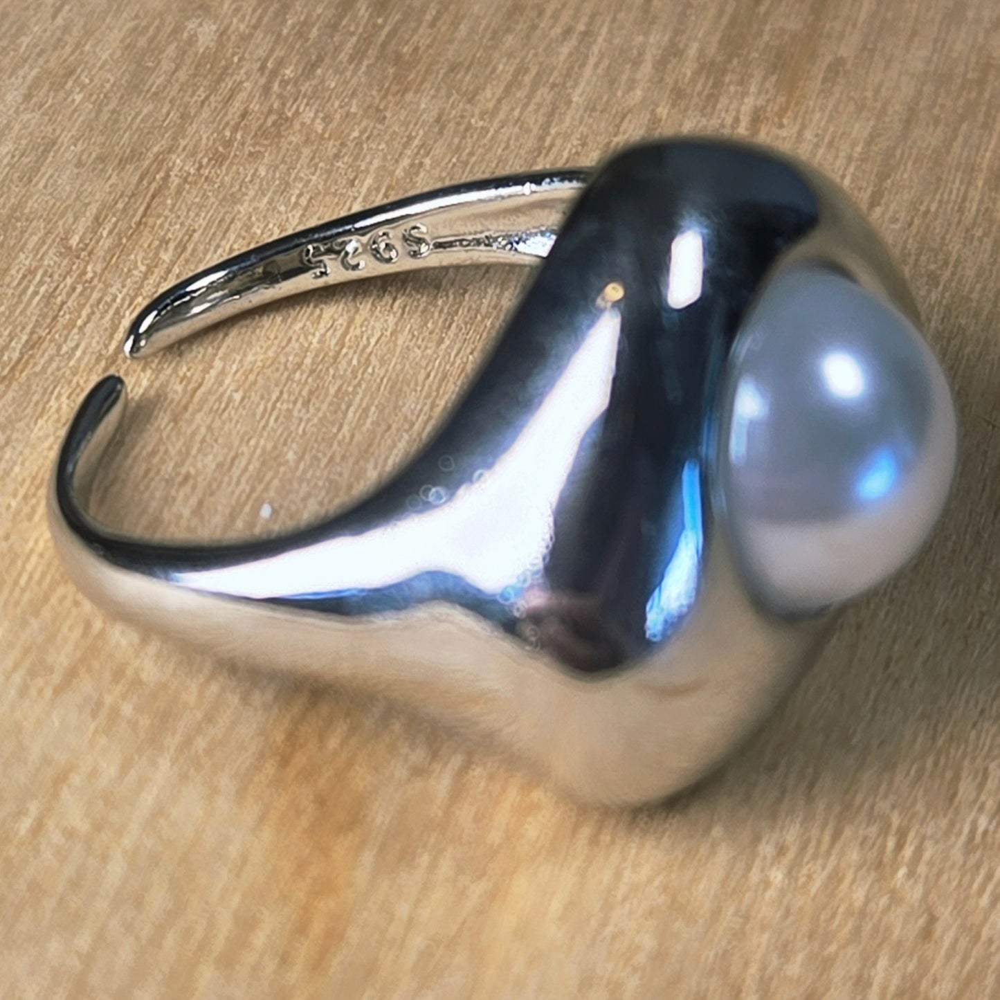Adjustable | Modern Sculpted Heart Ring with Pearl Center