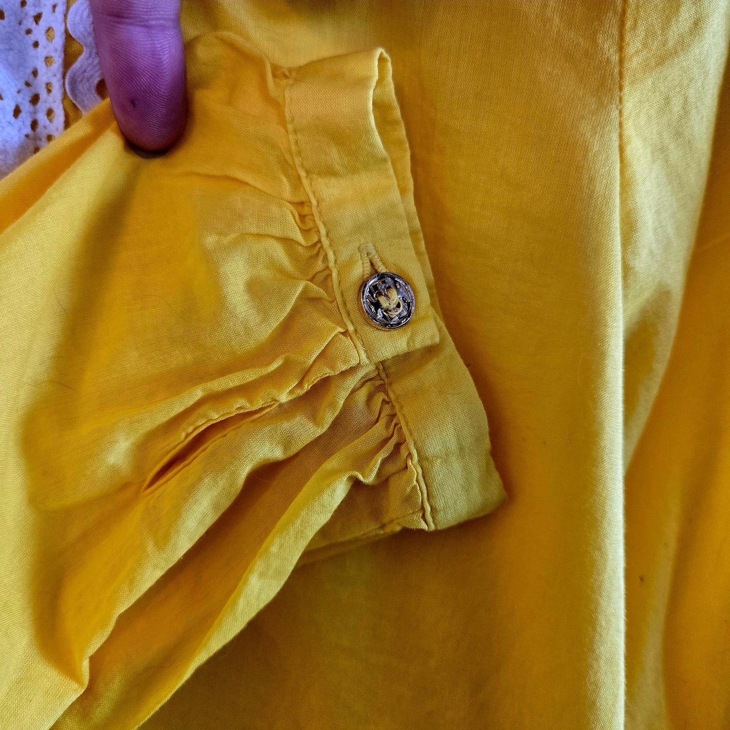 Tory Burch 100% cotton yellow long sleeve top with tie detail