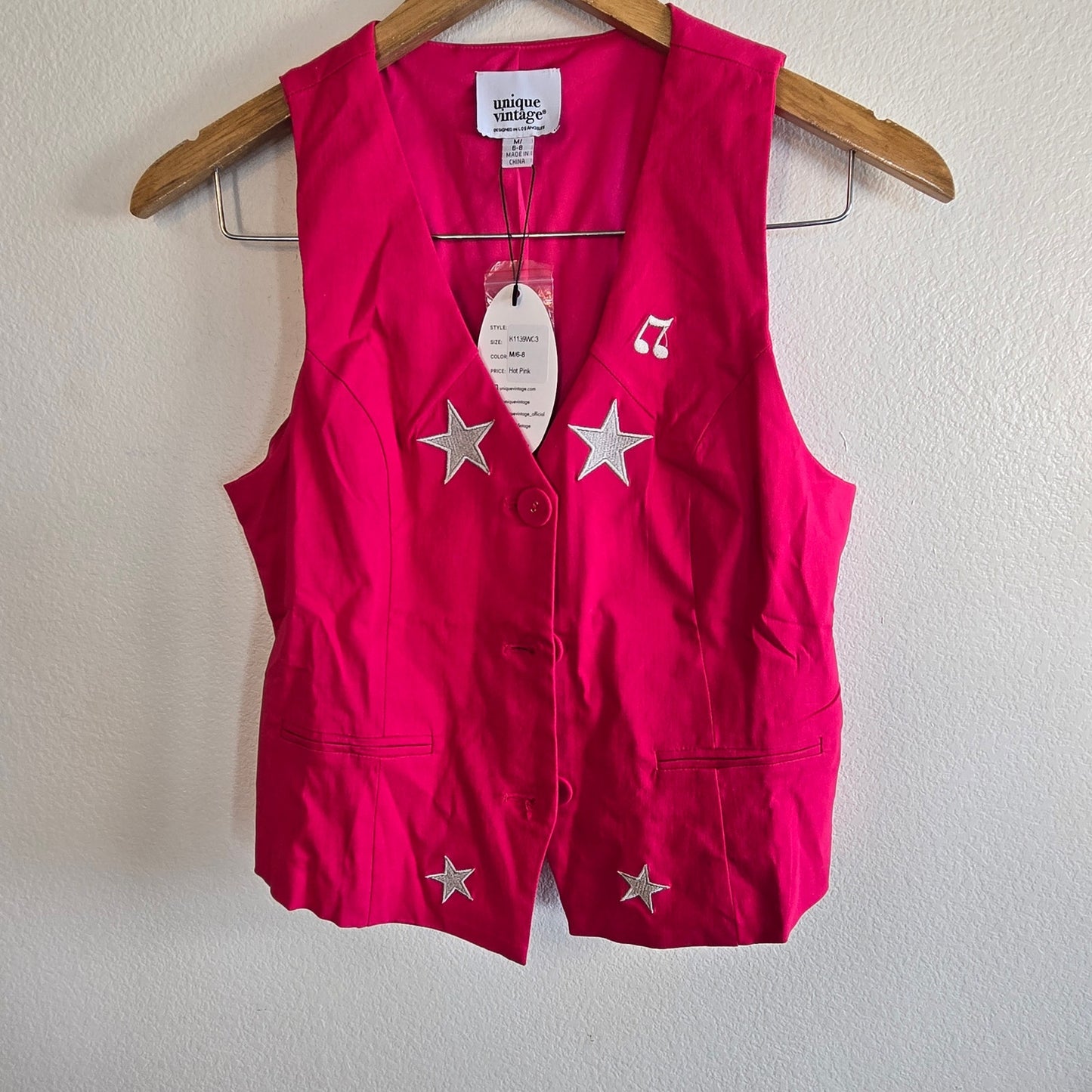 S/M Unique Vintage Hot Pink 2-Piece Western Set – Star Embroidered Flare Pants & Vest