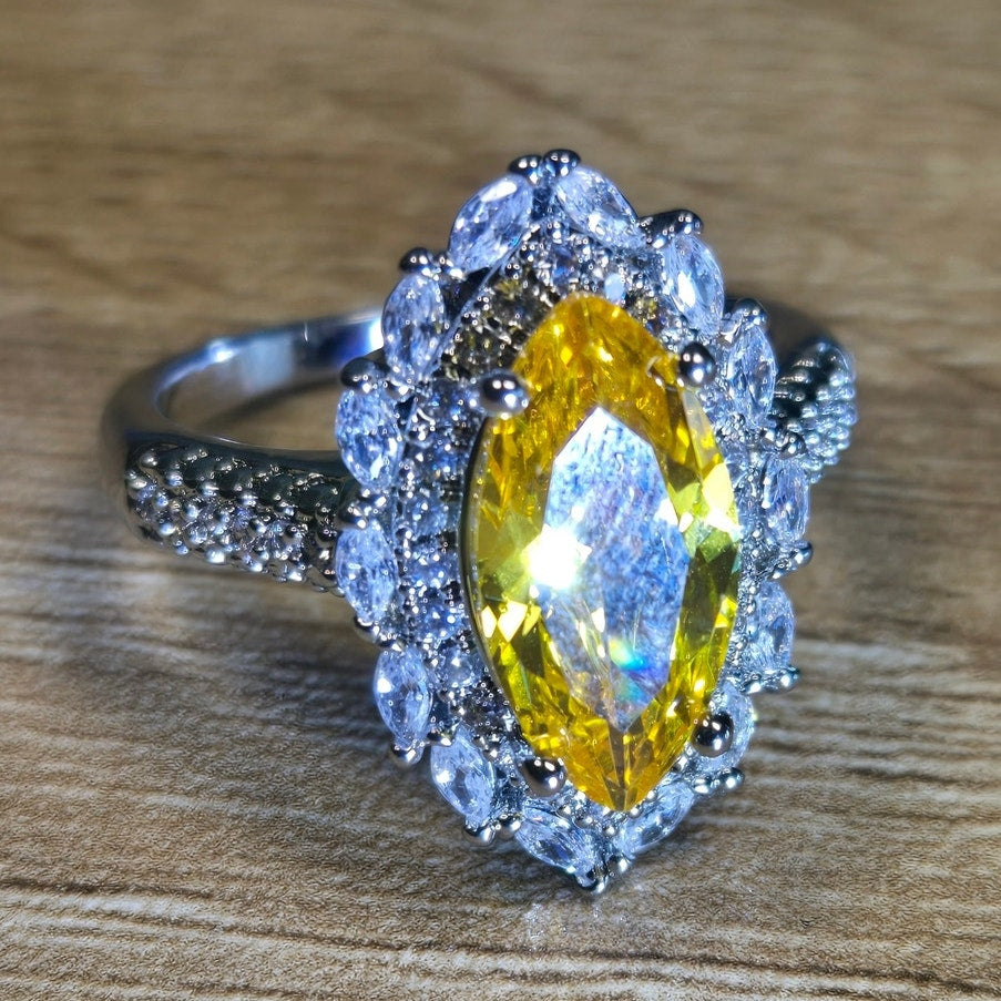 Size 8 Cocktail Ring with Large Canary Yellow Gemstone