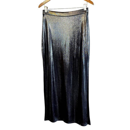 Size M – Y2K Forever 21 Chrome Silver Slit Maxi Skirt