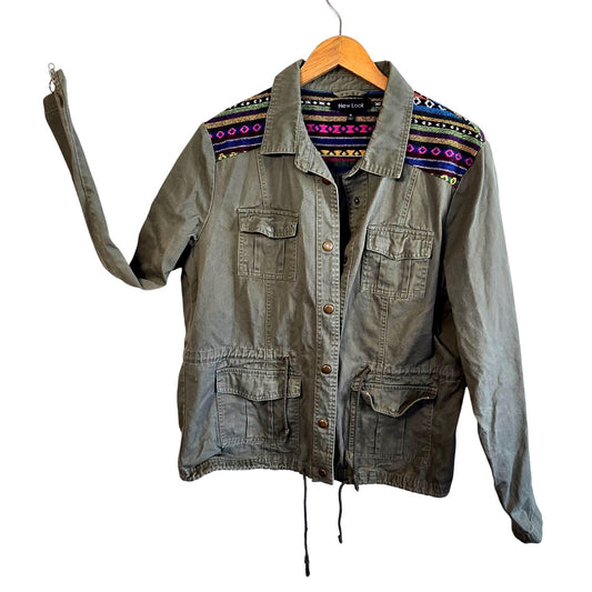 Size XL Y2K Army Green Utility Anorak Jacket – Boho Tribal Shoulder Detail