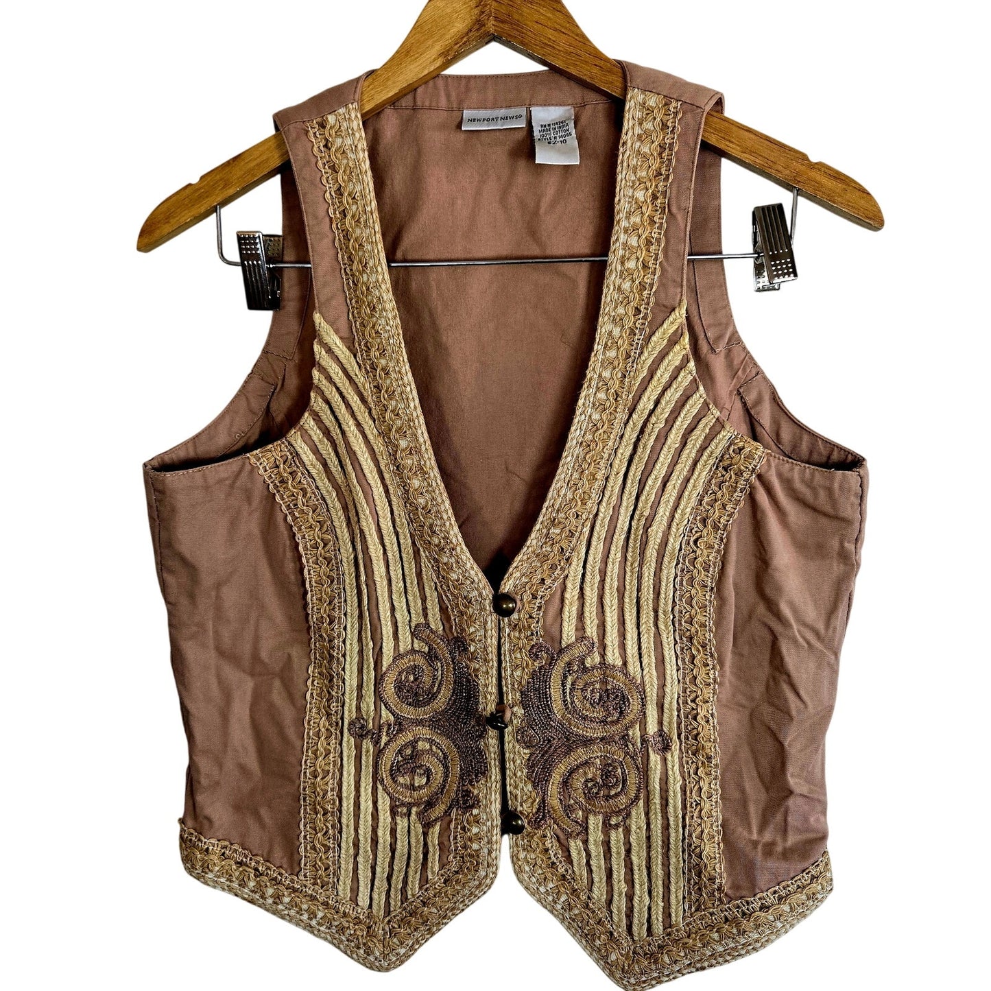 Size 10 –  Embroidered Cotton Vest in Tan