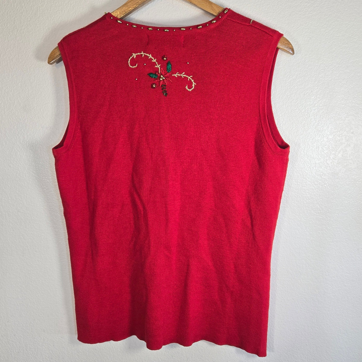 M – Vintage Kikit Knitwear Red Beaded Poinsettia Holiday Sweater Vest