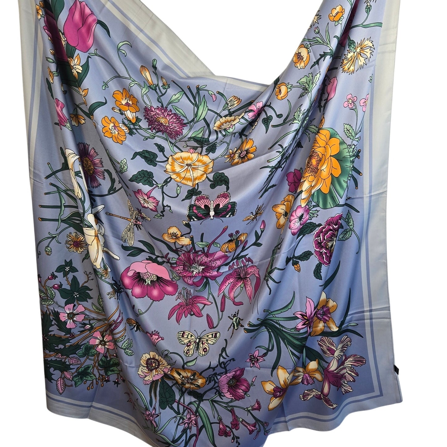 51" x 51" Square Silk Scarf – Periwinkle Blue Floral Print