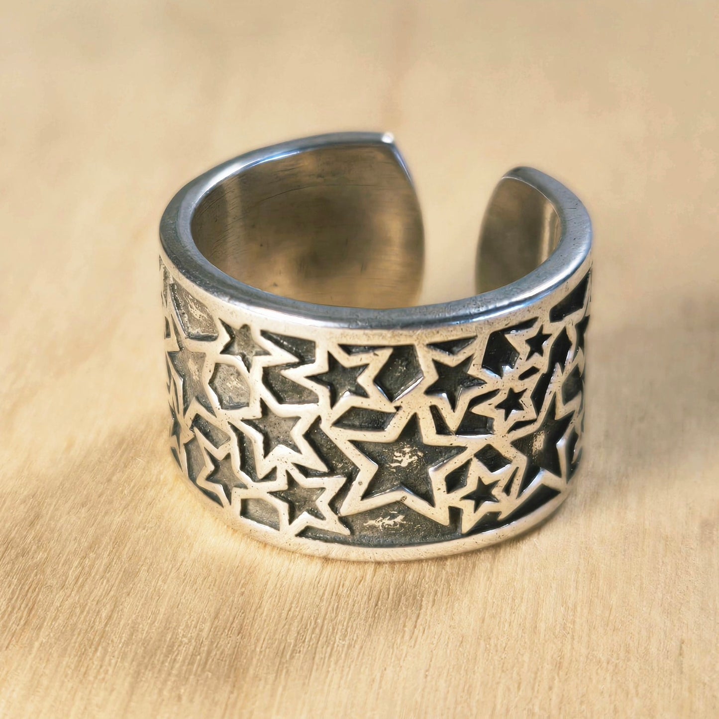 Adjustable | Stainless Steel Star Cutout Wide Band Ring