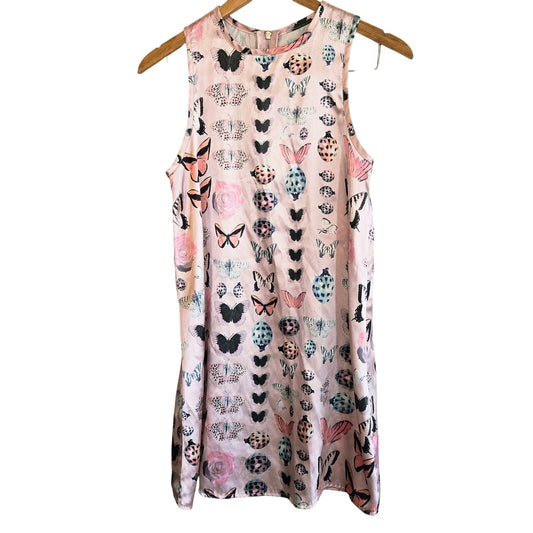 Size XS – Pink Satin Bug Print Shift Dress