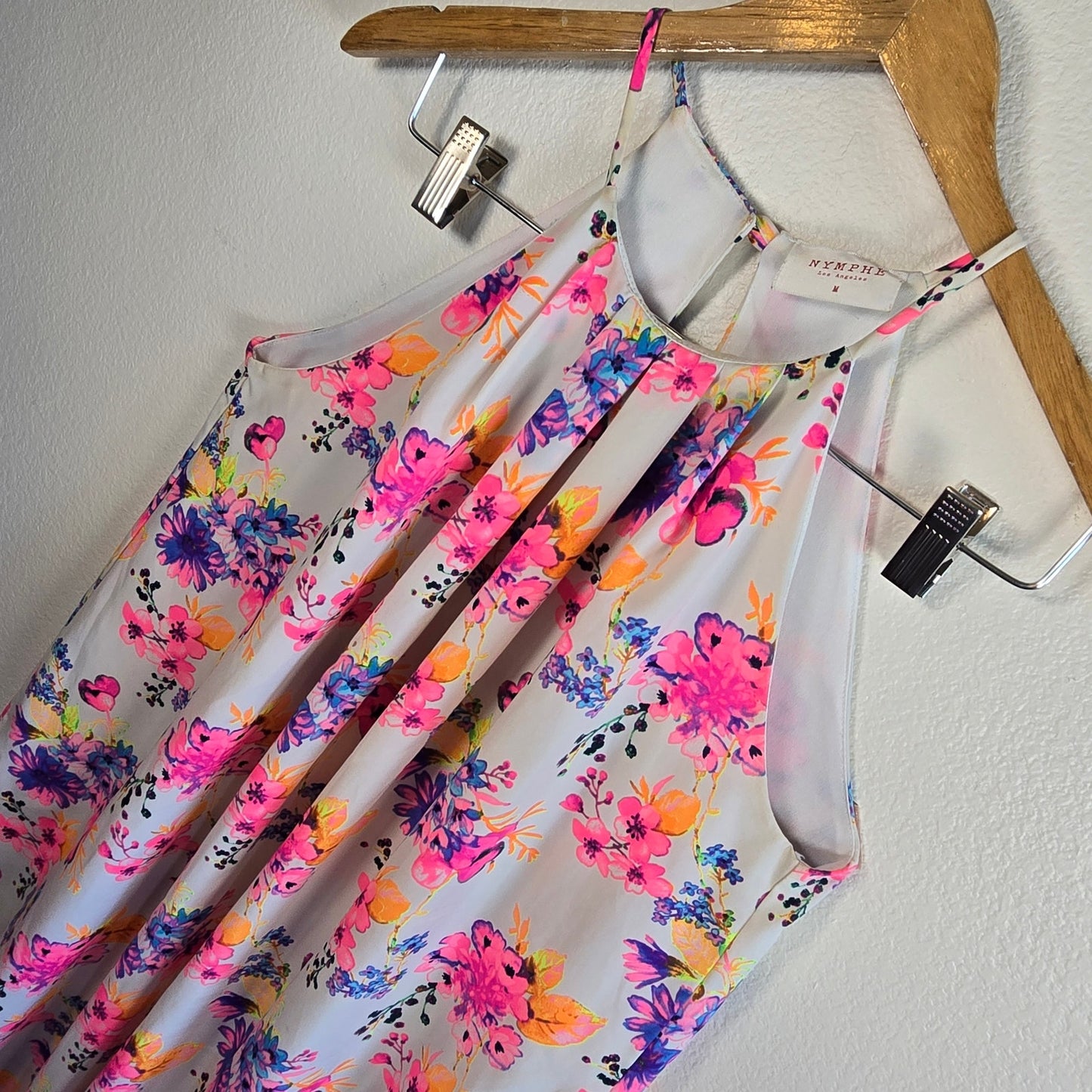 Size M Neon Floral Bohemian Shift Dress Sleeveless Spring Mini
