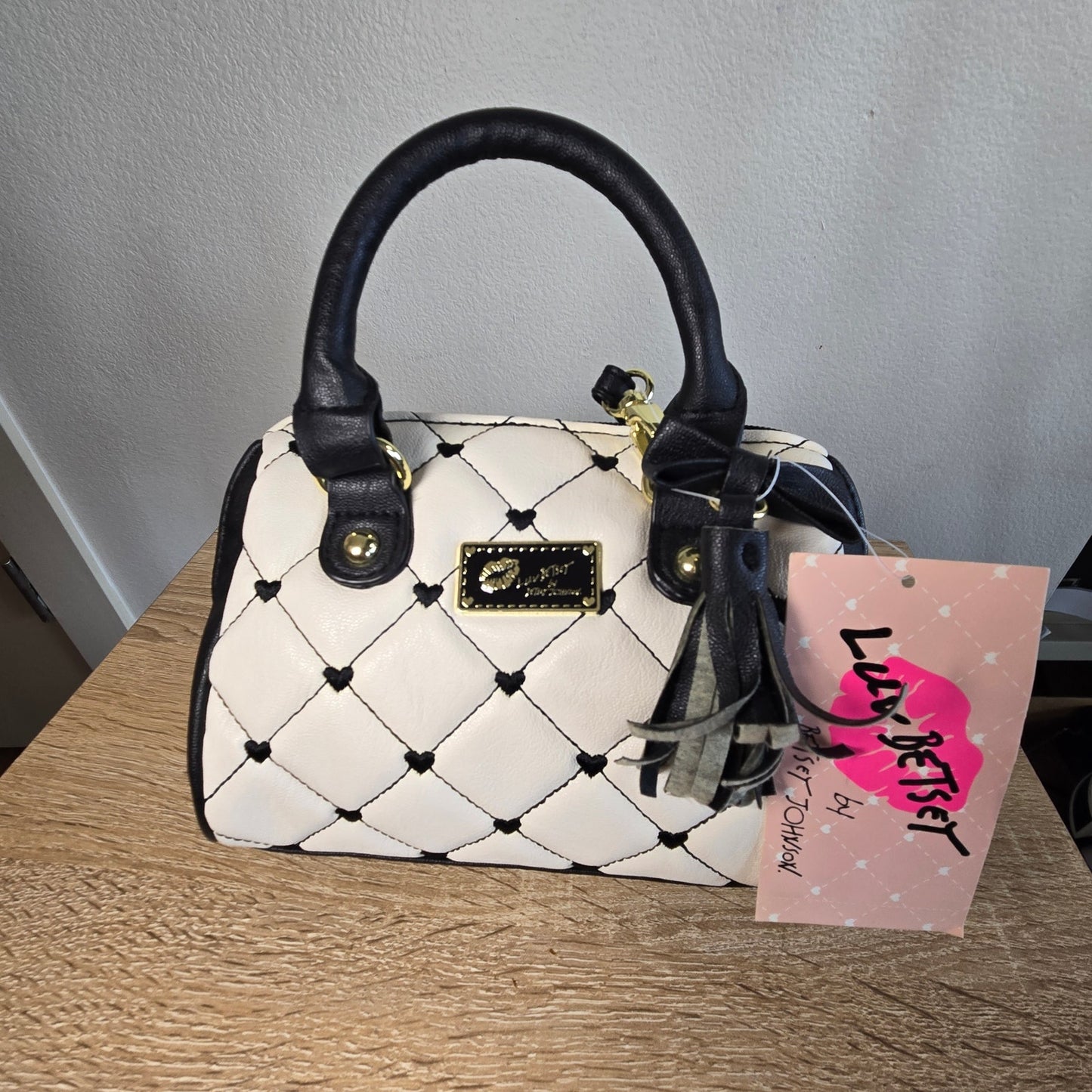 NWT Luv Betsey by Betsey Johnson Mini Barrel Bag – Black & White Quilted