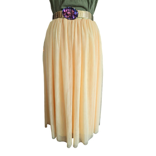 Yellow mesh petticoat midi skirt retro fully lined fluffy feminine