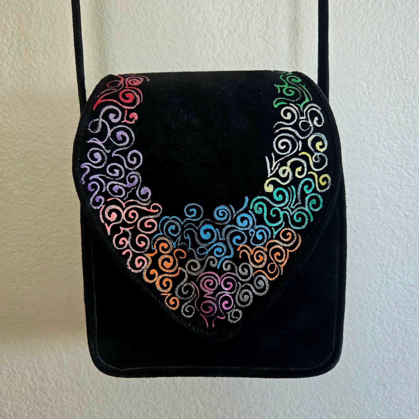 Vintage EL VAQUERO ITALY Leather and Suede hand painted crossbody or belt bag