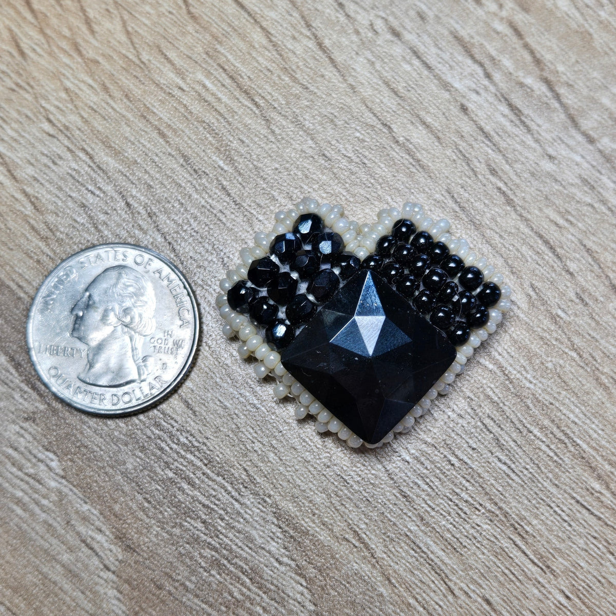 Vintage Black Beaded Square Brooch