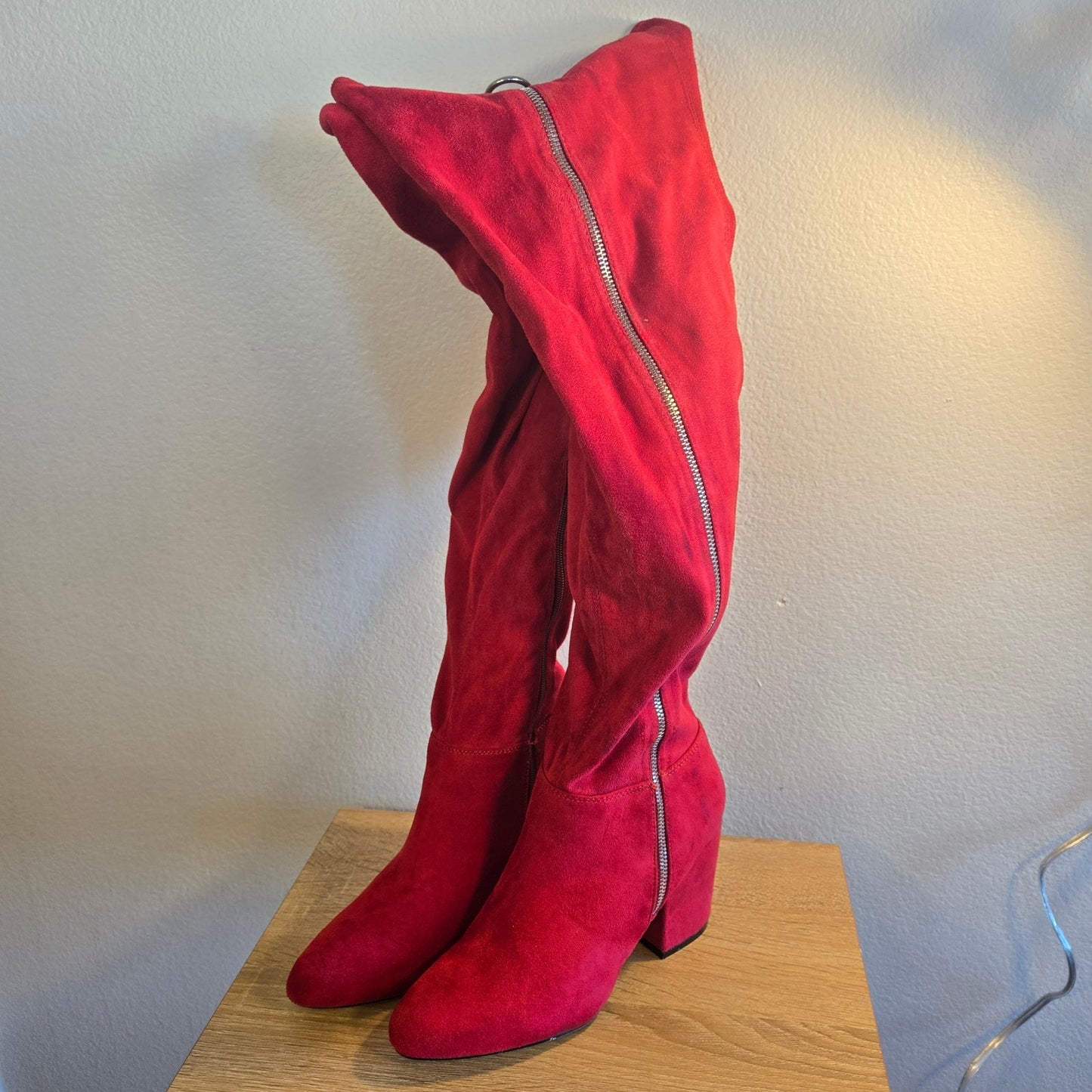 Size 8.5 Red Faux Suede Thigh-High Go-Go Boots by Shoedazzle