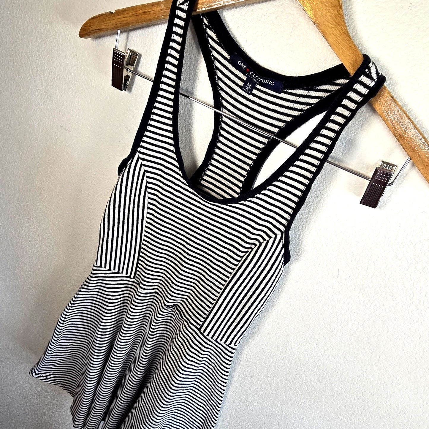 Size M Black White Striped Sporty Racerback Skater Dress