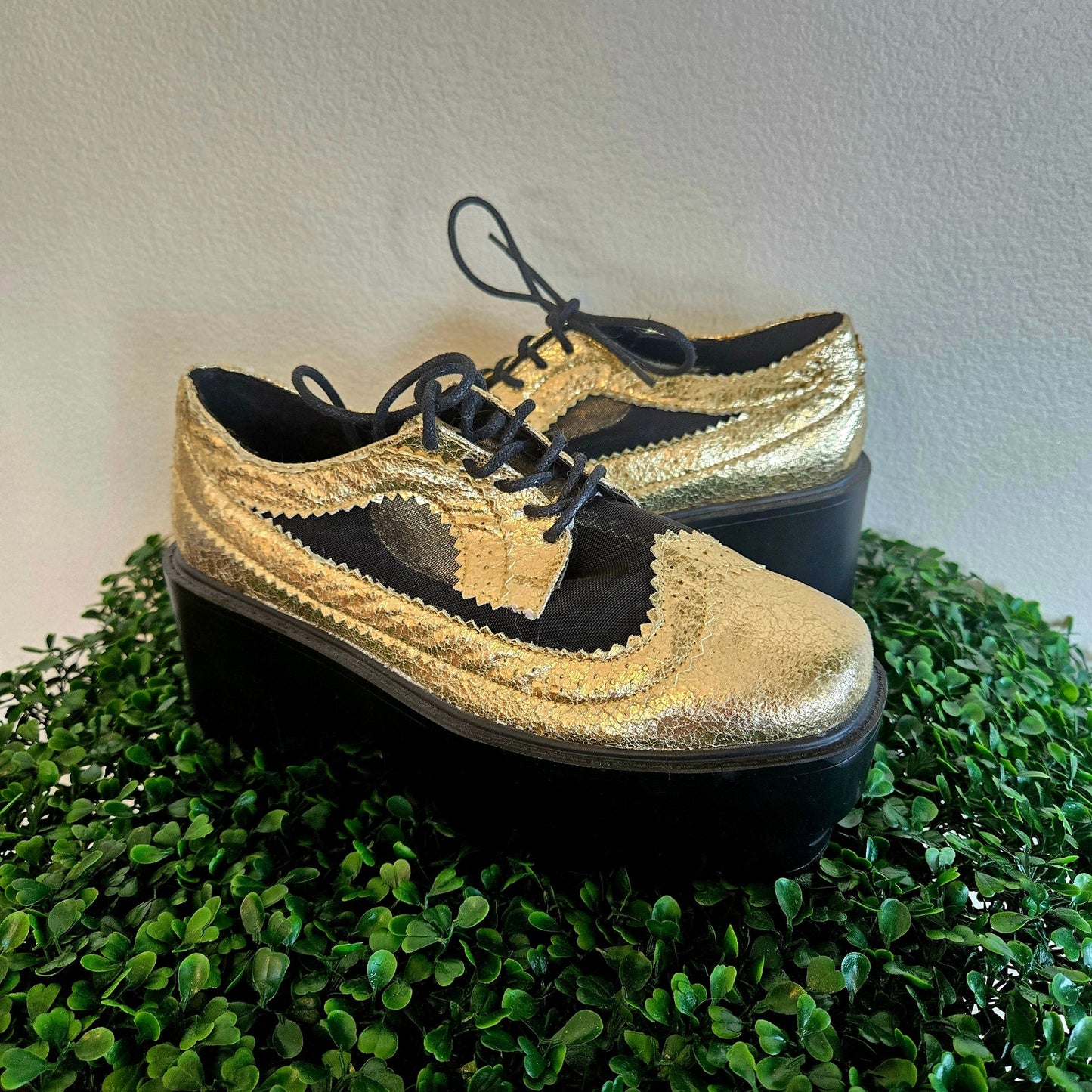 Size 8 – Bumper Gold Mesh Creepers w/ Chunky Platform Sole