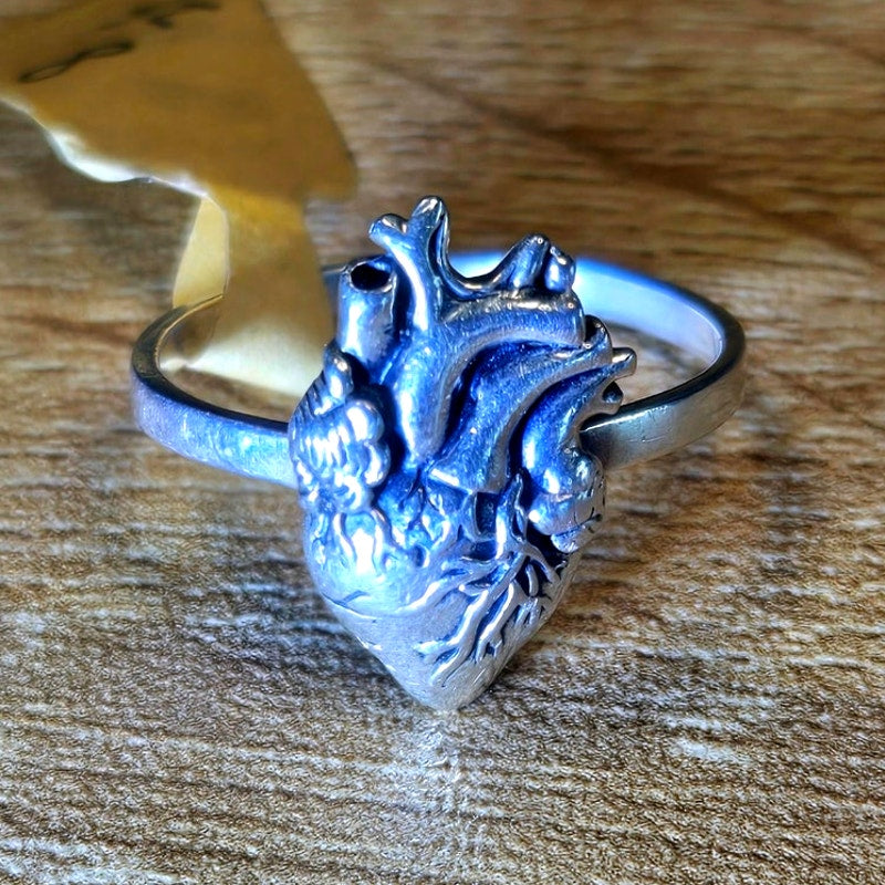Size 8 Sterling Silver Anatomical Heart Ring