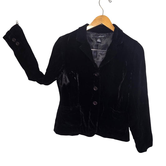 Size 10 Vintage Willie Smith Black Velvet Blazer – Cropped Boxy Jacket Office Goth Minimalist