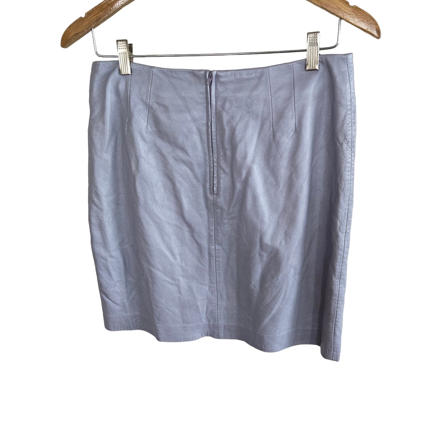 size 8 Vintage Saks 5th Avenue REAL Leather Lavender gray pearlescent skirt