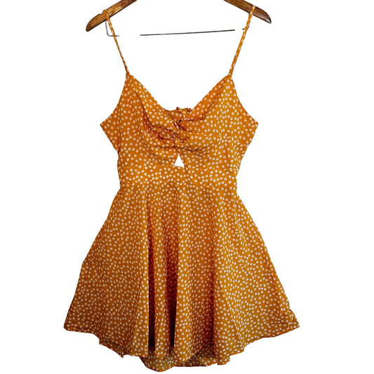 Size L – Yellow & White Floral Keyhole Mini Dress