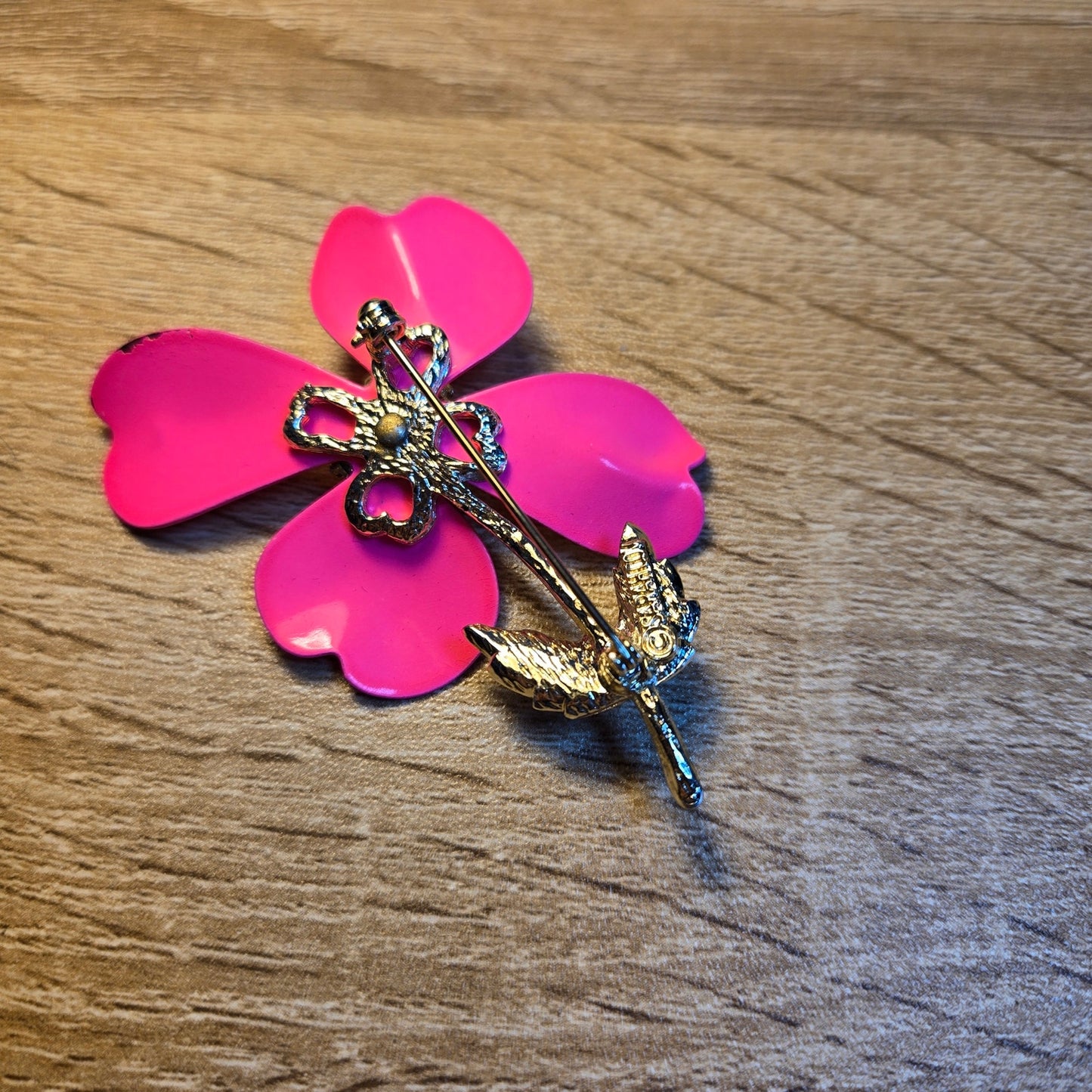 Vintage Sarah Coventry Neon Pink Enamel Dogwood Blossom Brooch