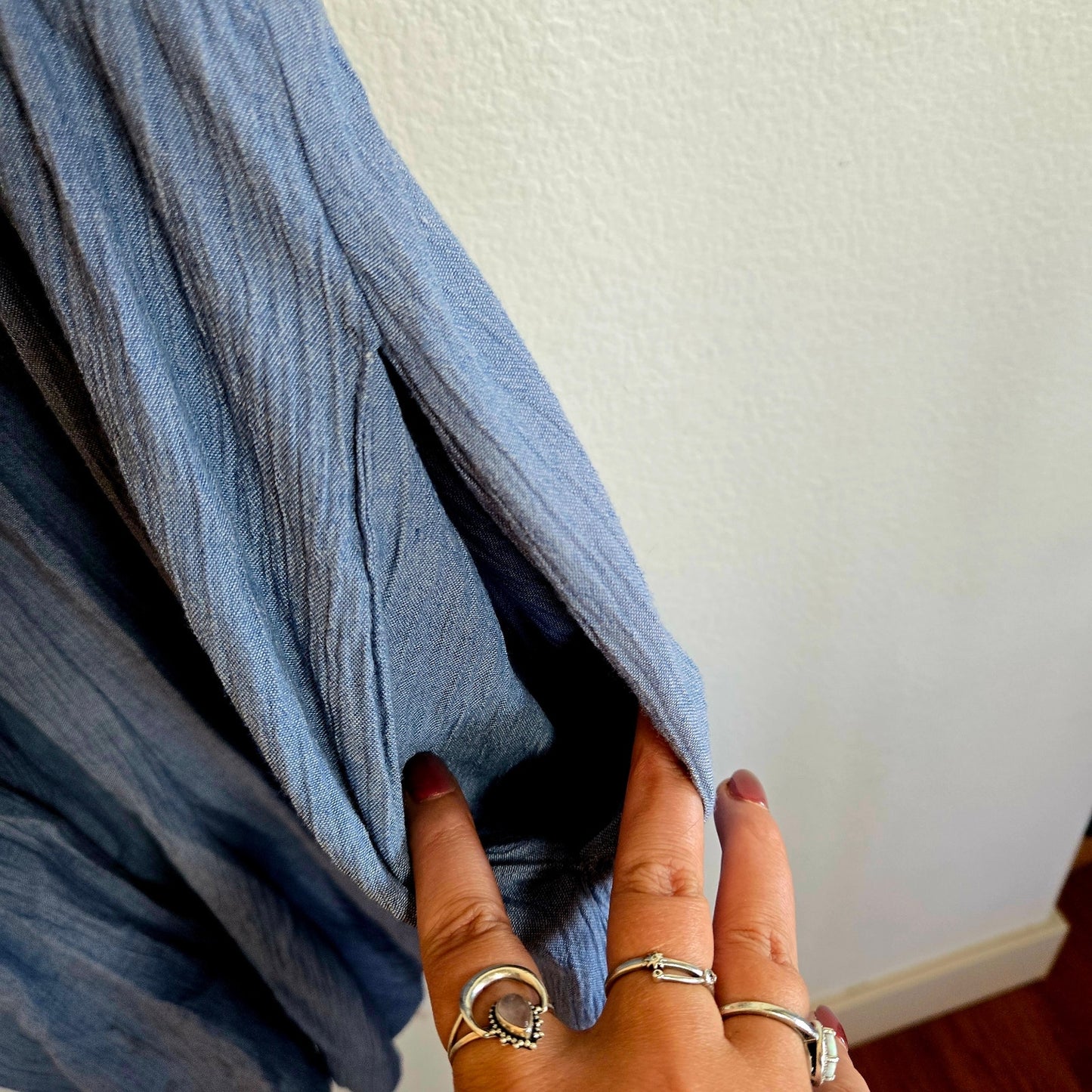 Size L – Vintage 1980s Raphael Denim Blue & White Mesh Romper