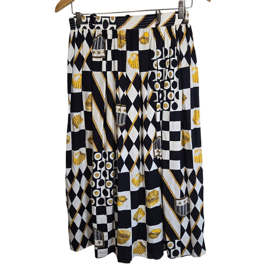 M – Navy & Gold Nautical Skirt by Connections (Vintage)