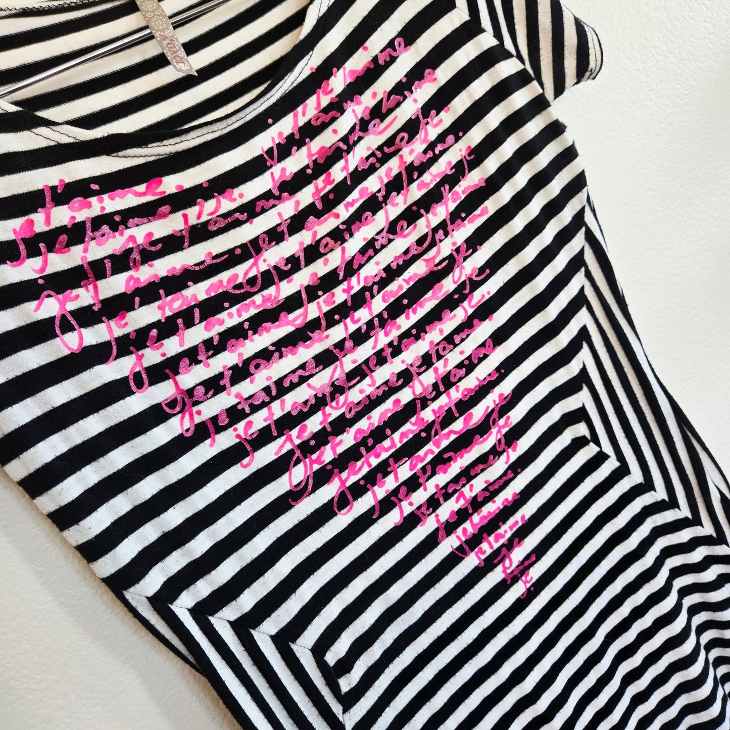 Size L – Y2k Je T’Aime Black & White Striped Tunic Indie Sleaze