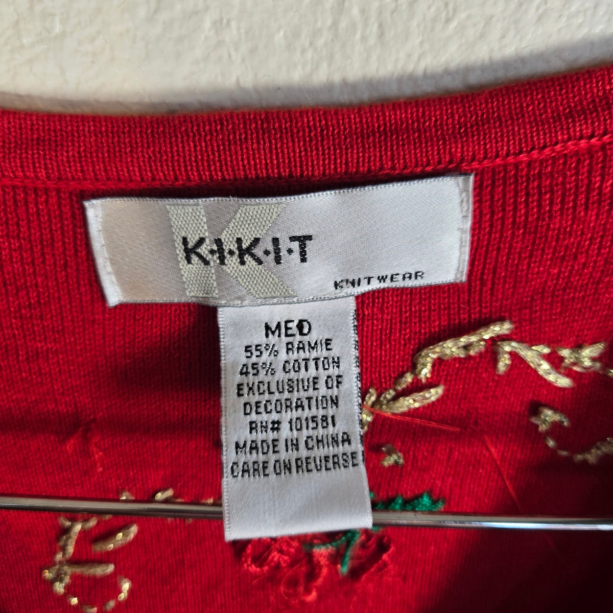 M – Vintage Kikit Knitwear Red Beaded Poinsettia Holiday Sweater Vest