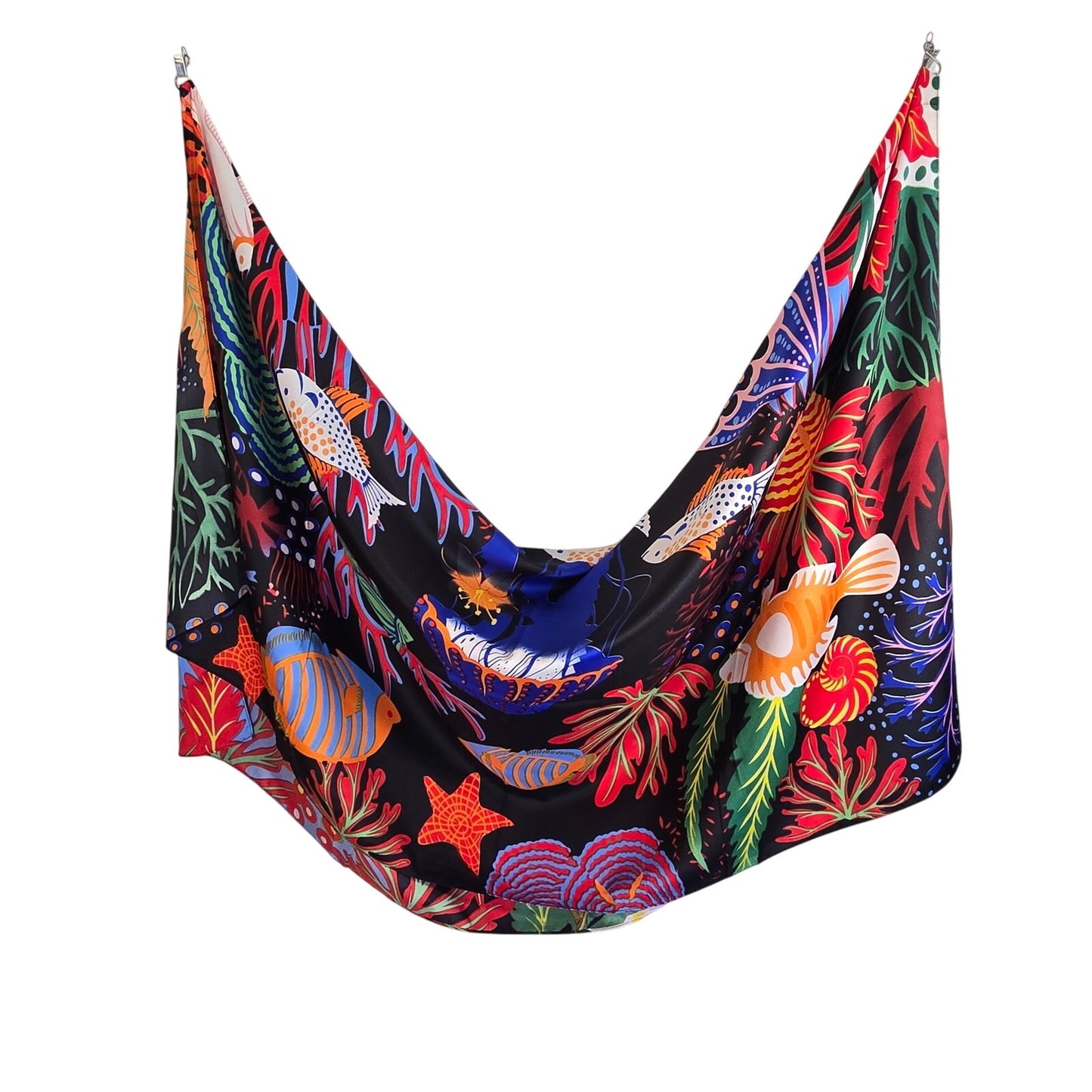 Oversized Silk-Feel Ocean World Scarf – Jellyfish & Coral Reef Print