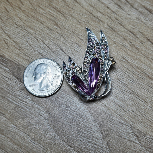 Amethyst Butterfly Brooch with Rhinestones