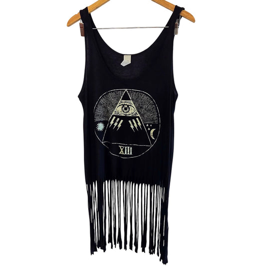 Size L – Y2K Upcycled Evil Eye Oversized Tank w/ Tassels