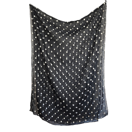 Oversized Black & White Polka Dot Chiffon Scarf – 31" x 84"