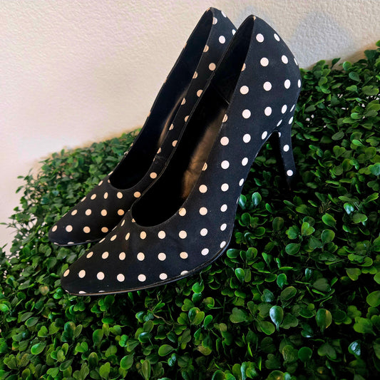 Vintage polkadot Valley Lane high heels fabric 1990s
