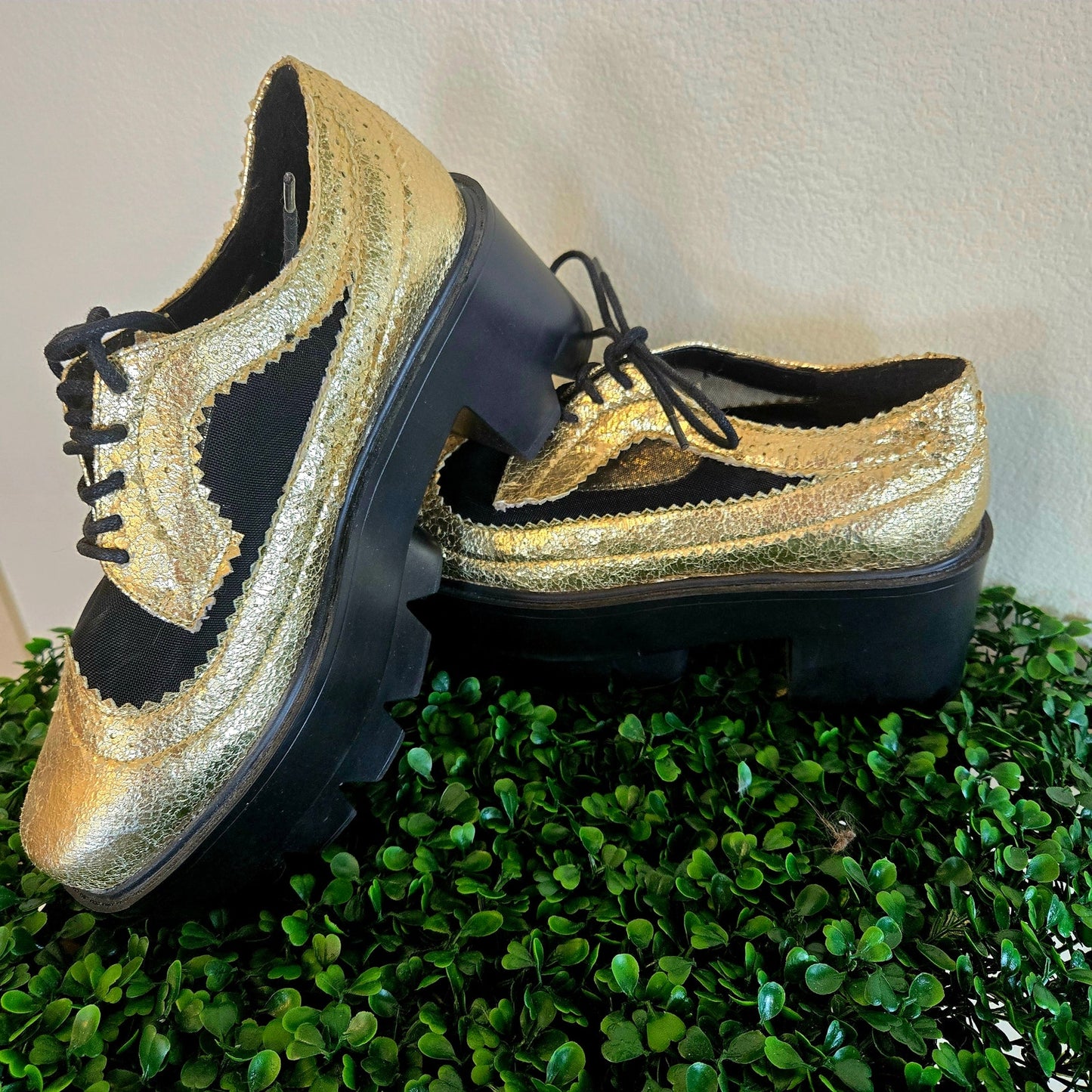 Size 8 – Bumper Gold Mesh Creepers w/ Chunky Platform Sole