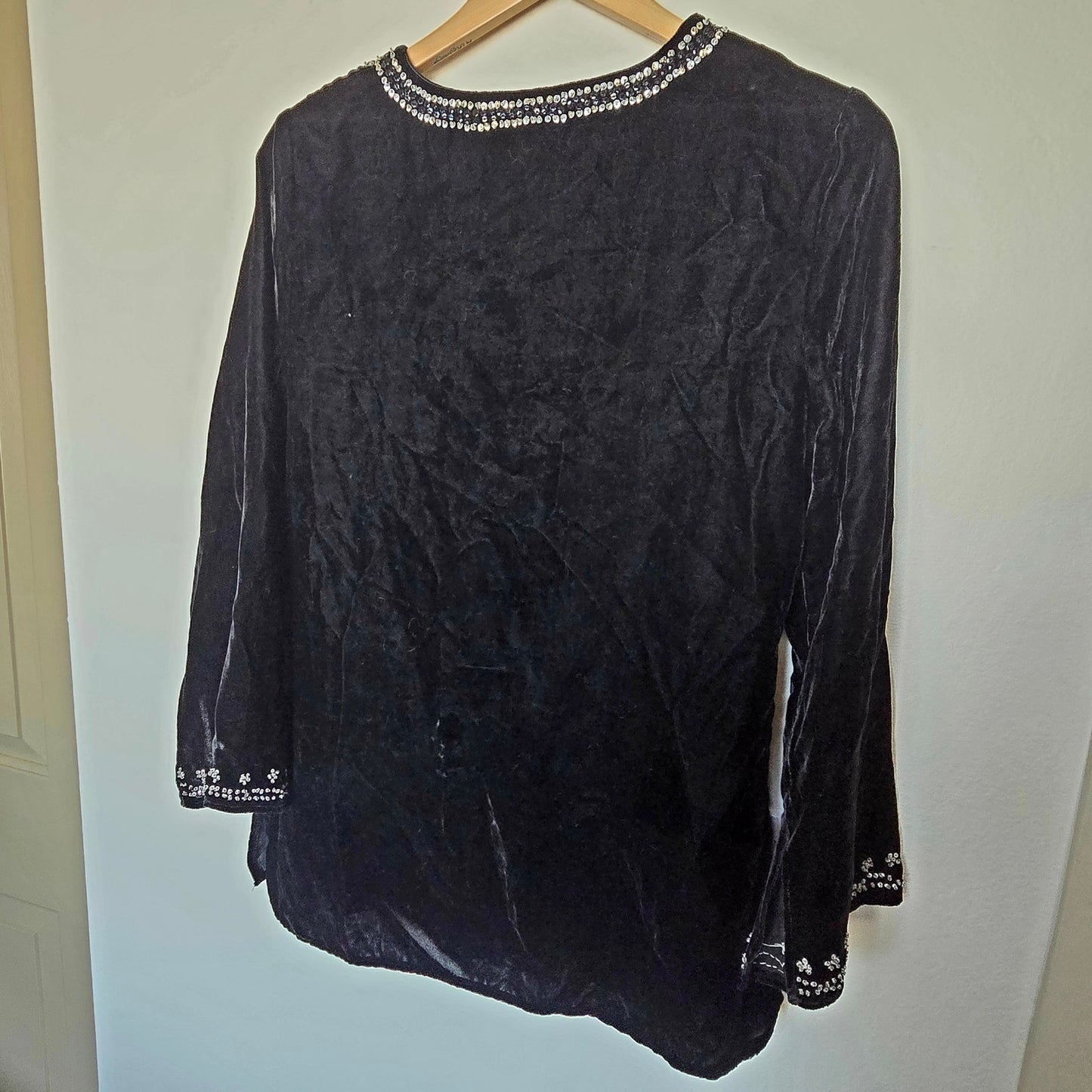 Velvet rhinestone wide sleeve witchy tunic top heart Bohemian Romantic