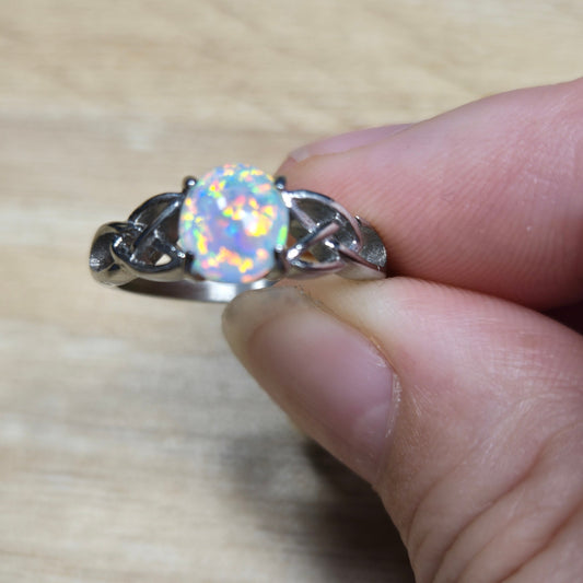 Size 5 Sterling Silver Fire Opal Ring – Celtic Knot Design