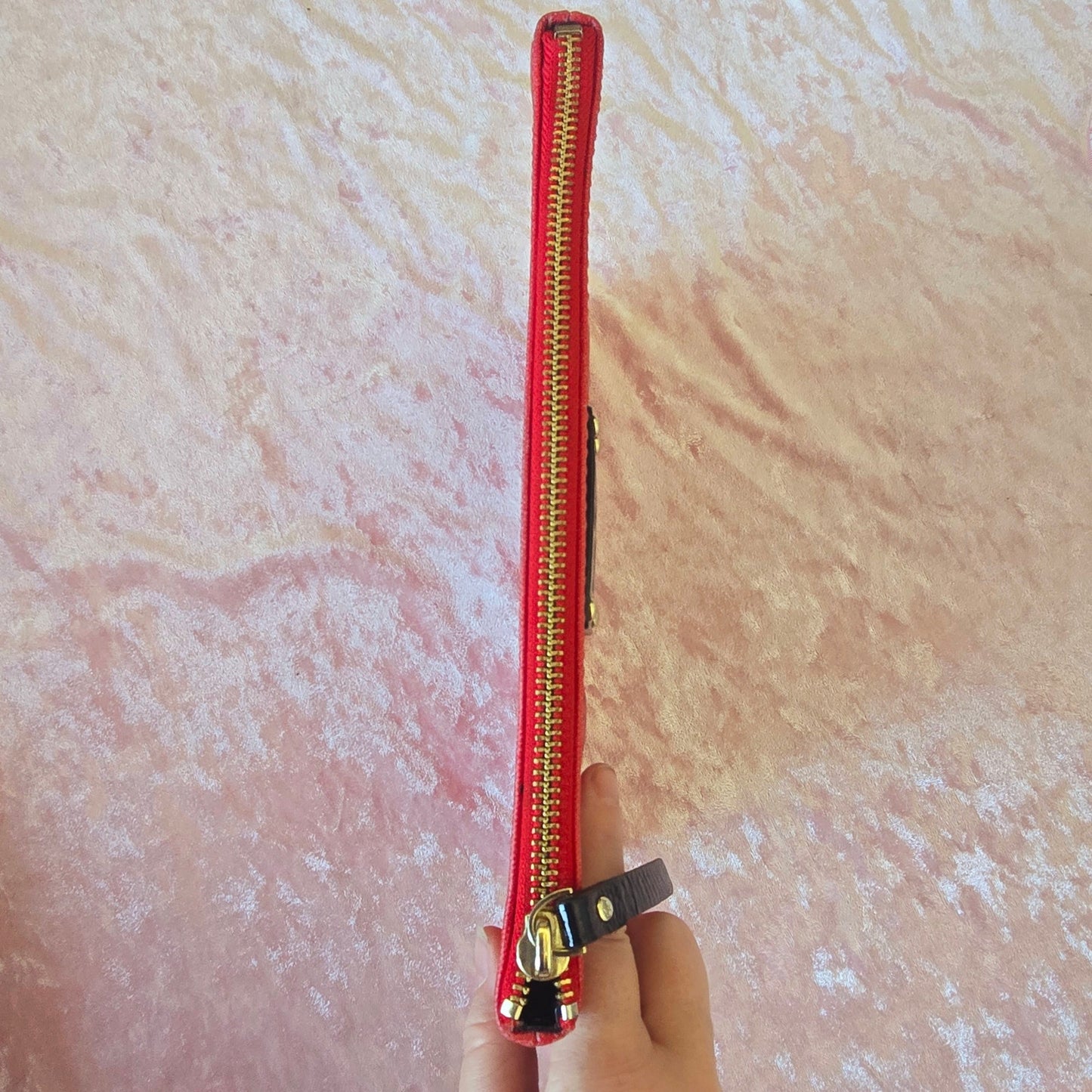 KATE SPADE Red Leather button clutch retro gold zipper closure