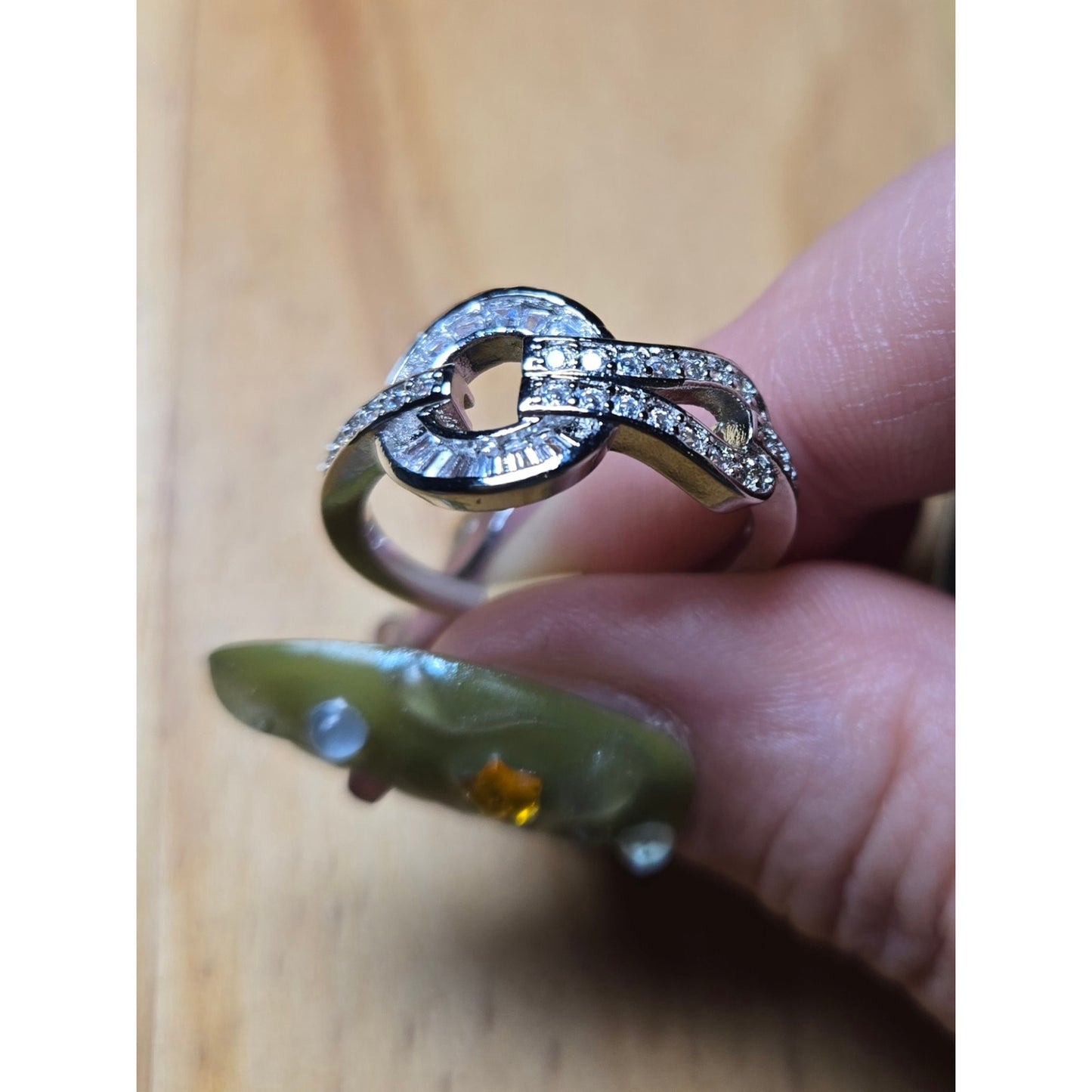 Size 8 Sterling Silver Geometric Circle Ring 925 CZ Pave Twist Design Statement Ring