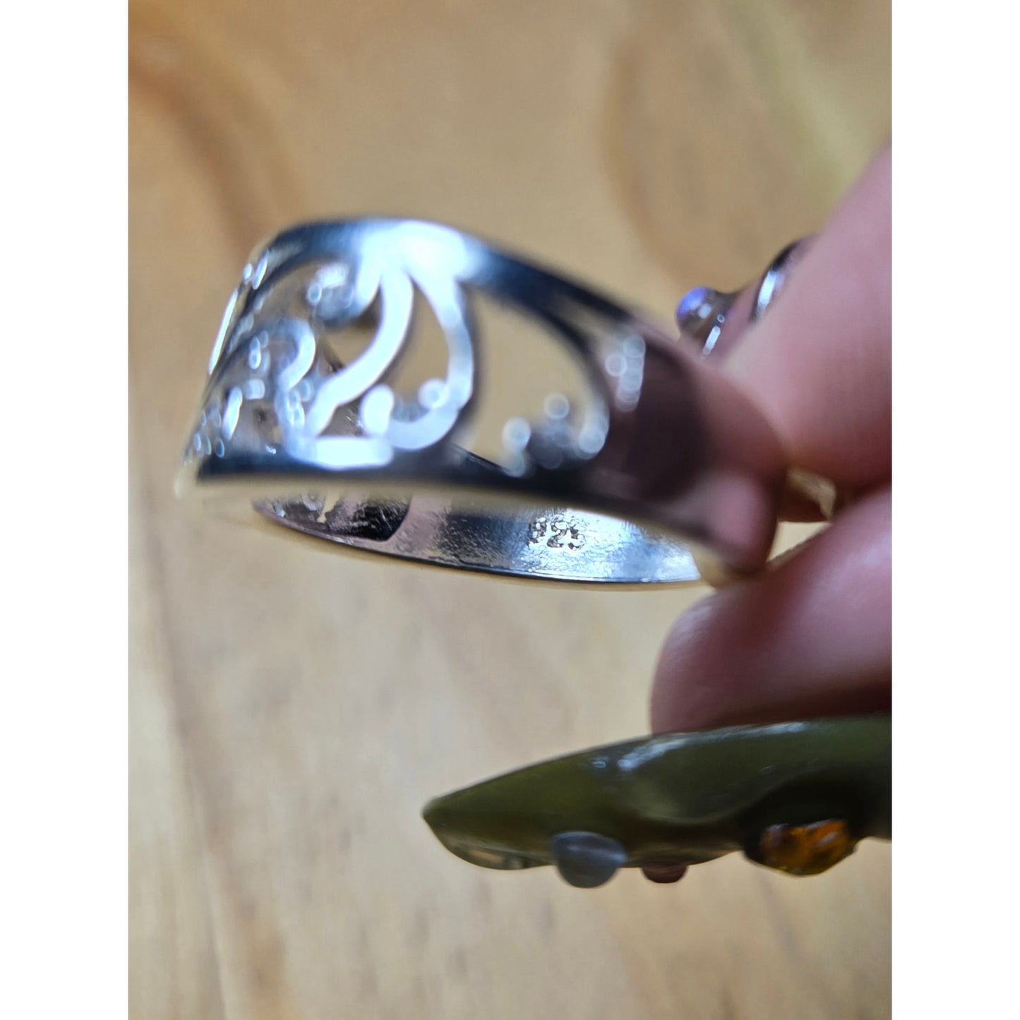 Size 8 Sterling Silver Filigree Band Ring 925 CZ Scroll Design Wide Band
