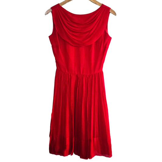 VINTAGE RED CHIFFON DRESS SLEEVELESS 1960'S PROM