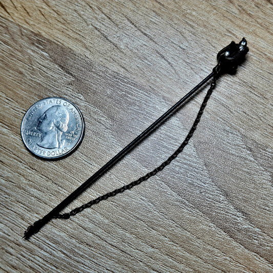 Victorian Black Hat Pin with Chain Detail