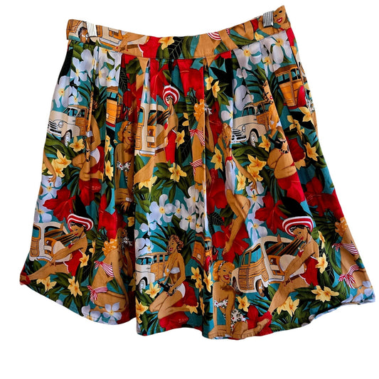 Pleated Retro Hawaiian 1960s Tiki pocket midi skirt