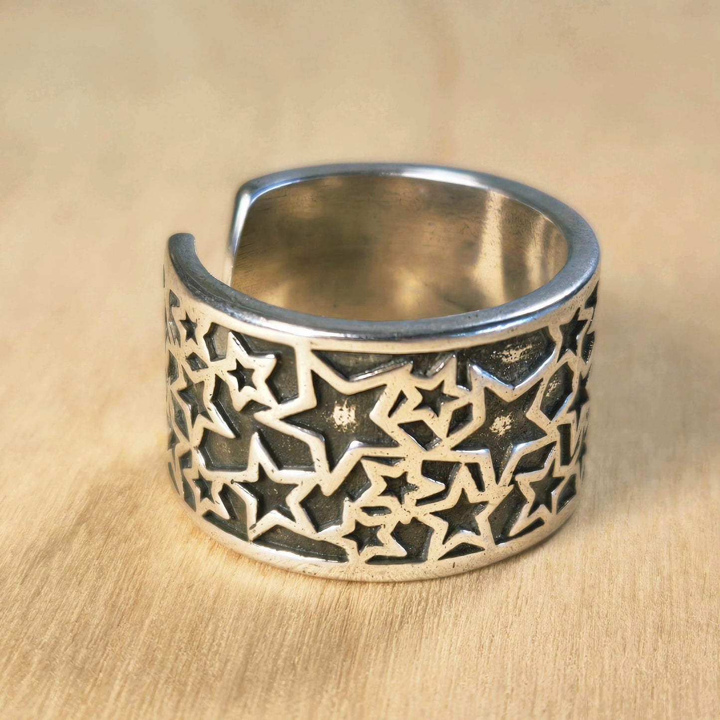 Adjustable | Stainless Steel Star Cutout Wide Band Ring