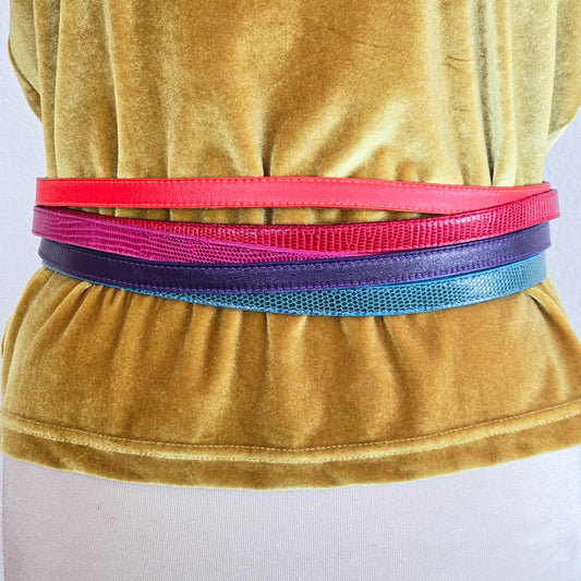 VINTAGE LEATHER RAINBOW MULTI STRAP BELT 1990S GINNIE JOHANSEN